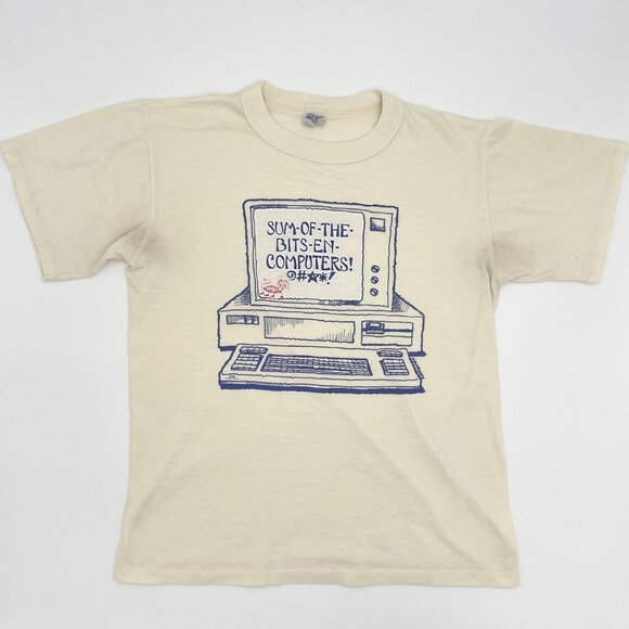 Vintage 80s T-Shirt Computer Humor Tech IT Funny Graphic Tee Retro Novelty Print - Picture 1 of 15